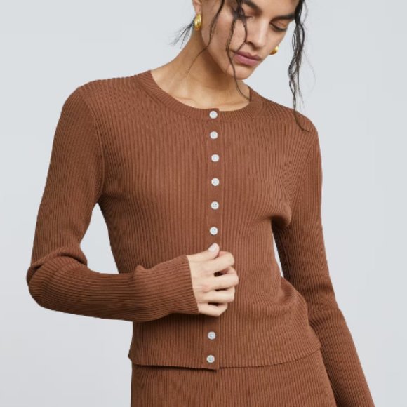 Everlane Sweaters - Everlane The Ribbed Cropped Cardigan - Cocoa Brown - size L - NWT